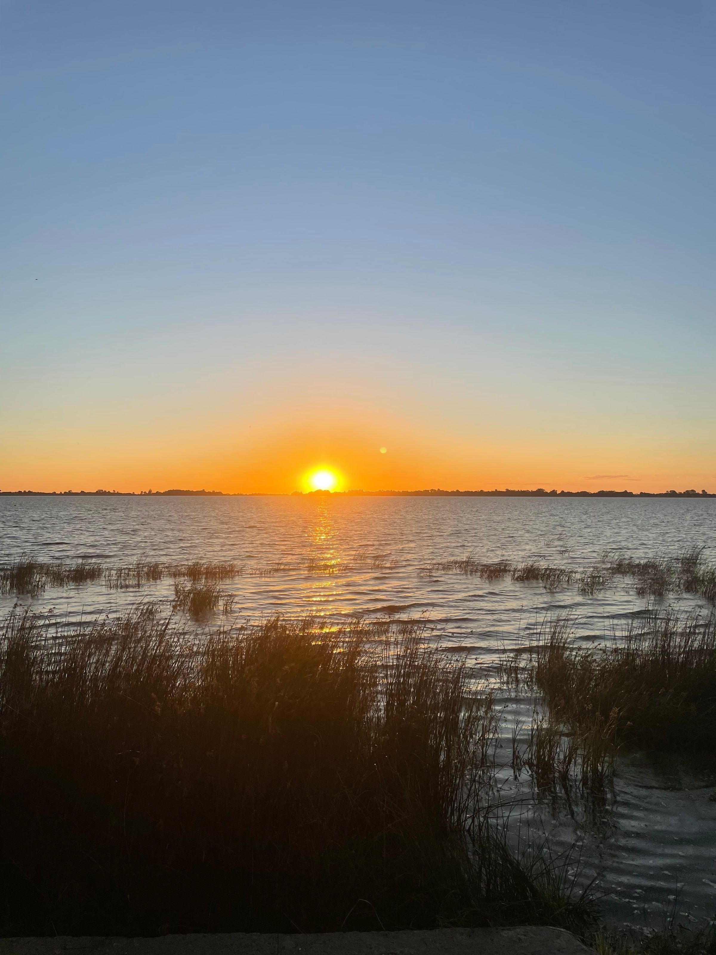 El atardecer sobre la laguna de Chascomús