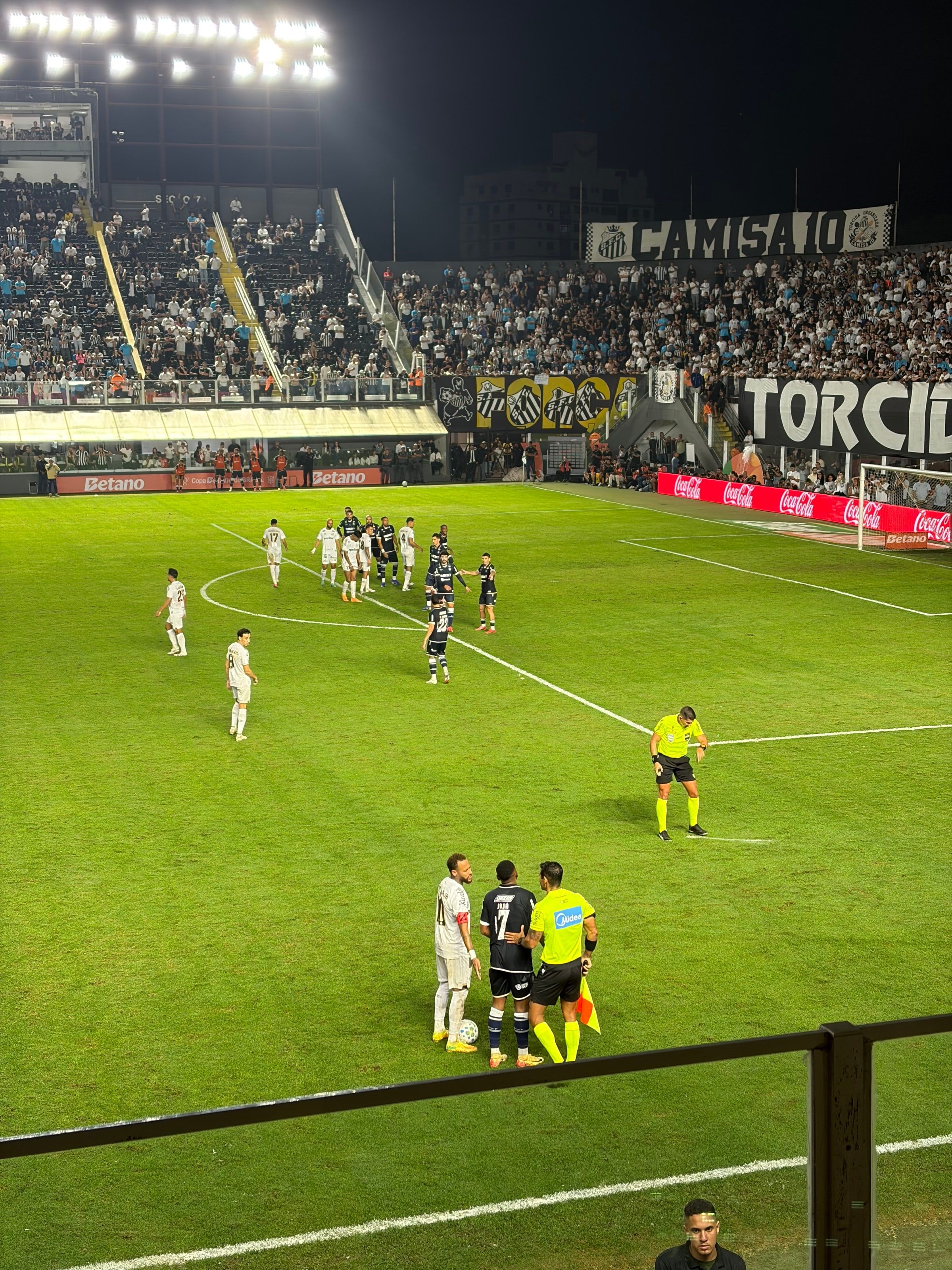 La hinchada del Santos detrás del arco durante el partido con Remo